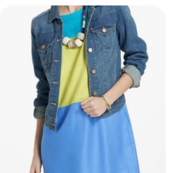 ANTHROPOLOGIE Maeve Dress Brightblock Shift Dress Blue Yellow Colorblock Sz 6 - Picture 3 of 11